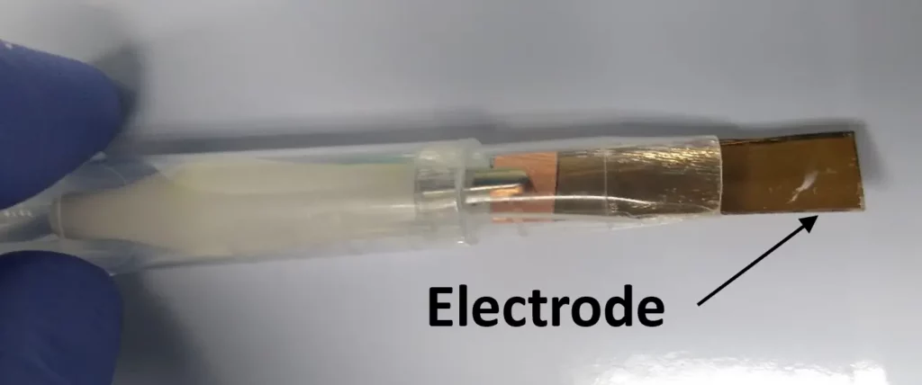Gold electrode surface coated with gold nanoparticles using Nikalyte technology, for electrochemical and sensing applications.